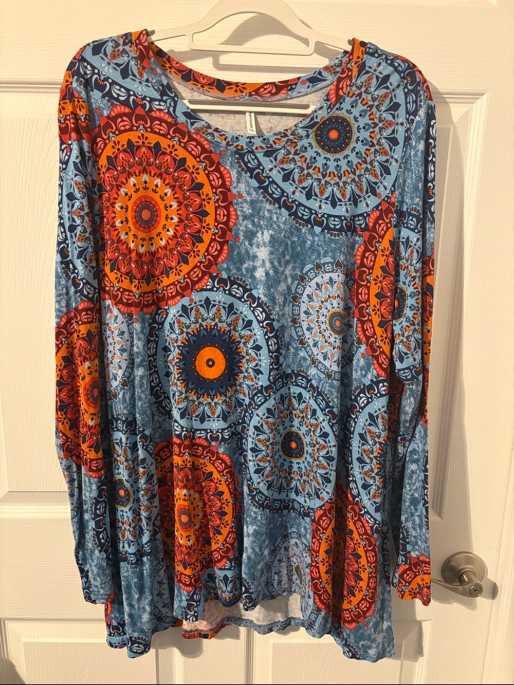 Vibrant Medallion Long Sleeve Tunic in Blue & Orange